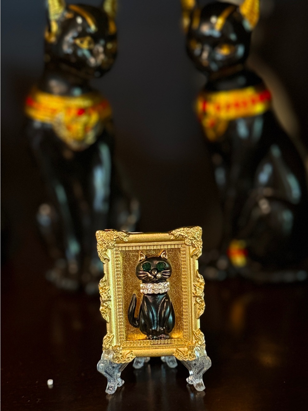 Tiny Framed Black Cat Art • Gold Mini Frame • Magnet + Easel - Picture 5 of 6